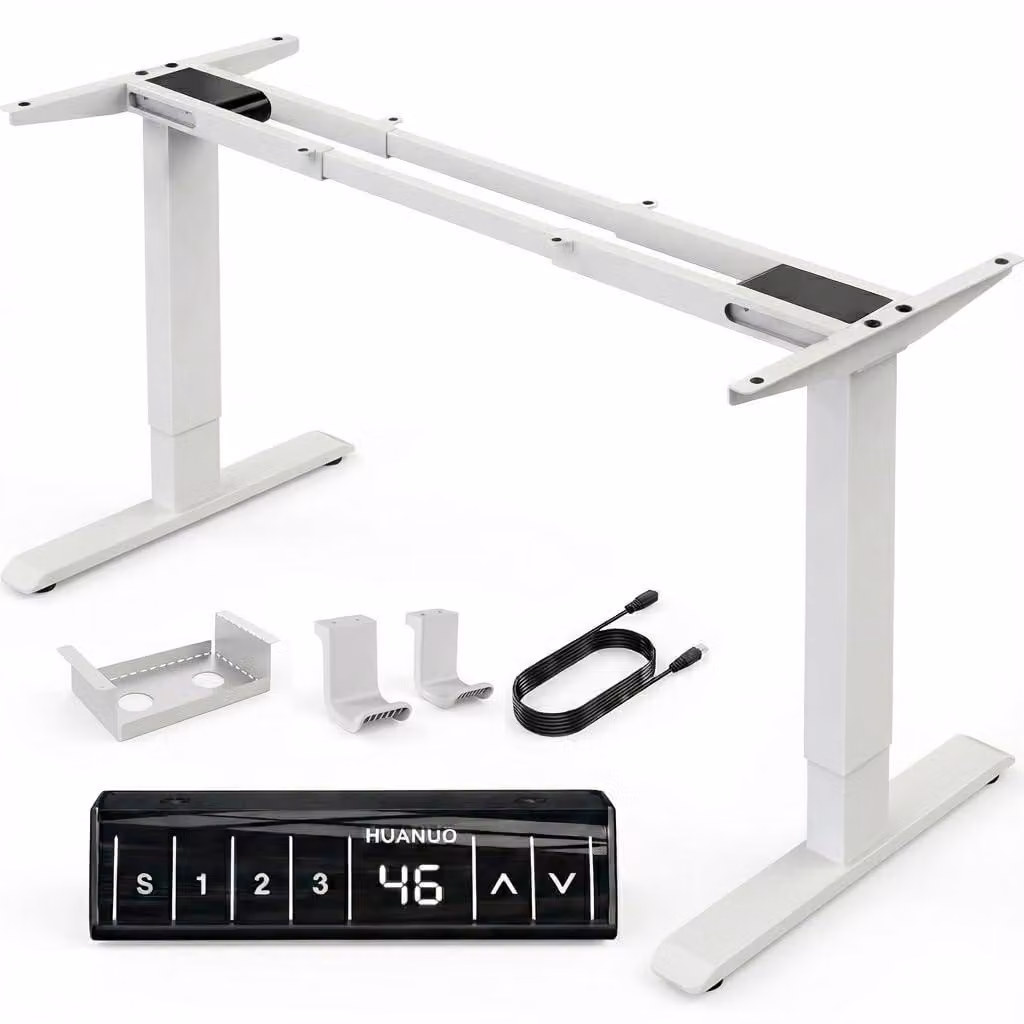 Scrivania regolabile in altezza, elettrica - Acciaio legato bianco - 64x176 cm - Arredamento da ufficio moderno - Scrivania da standing