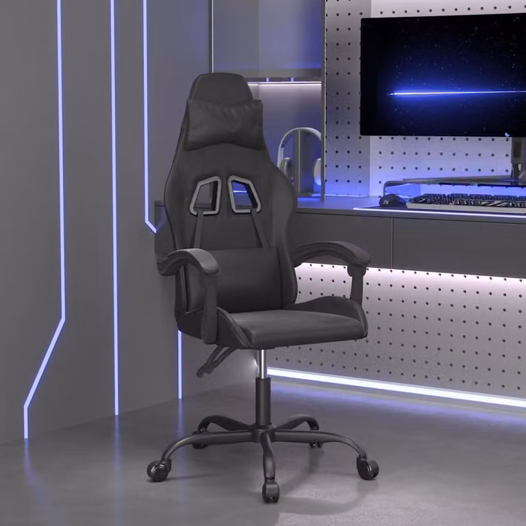 Sedia da Gaming vidaXL Nera in Similpelle con Braccioli e Ruote, Seduta Reclinabile e Poggiatesta per Adulti