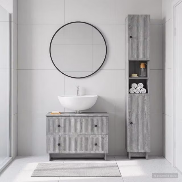 Set di mobili da bagno moderni vidaXL composto da armadietto a muro e mobile lavabo in legno grigio opaco