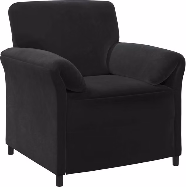 Divano singolo moderno in velluto nero con braccioli per soggiorno L 88 cm, P 83 cm, H 95 cm – 1