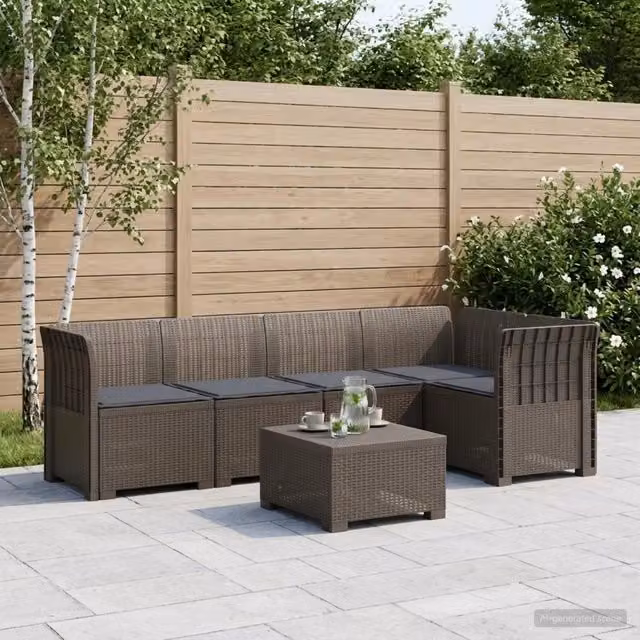 Divano da Giardino 5 Posti con Cuscini Stile Rattan PP 3444049