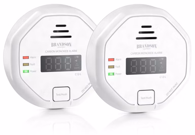 Set di 2 rilevatori di monossido di carbonio Brandson CO-Melder, con sensore elettrochimico, display LCD e allarme da 85 dB, durata del sensore da 7 a 10 anni, conforme alla norma DIN EN 50291, colore bianco