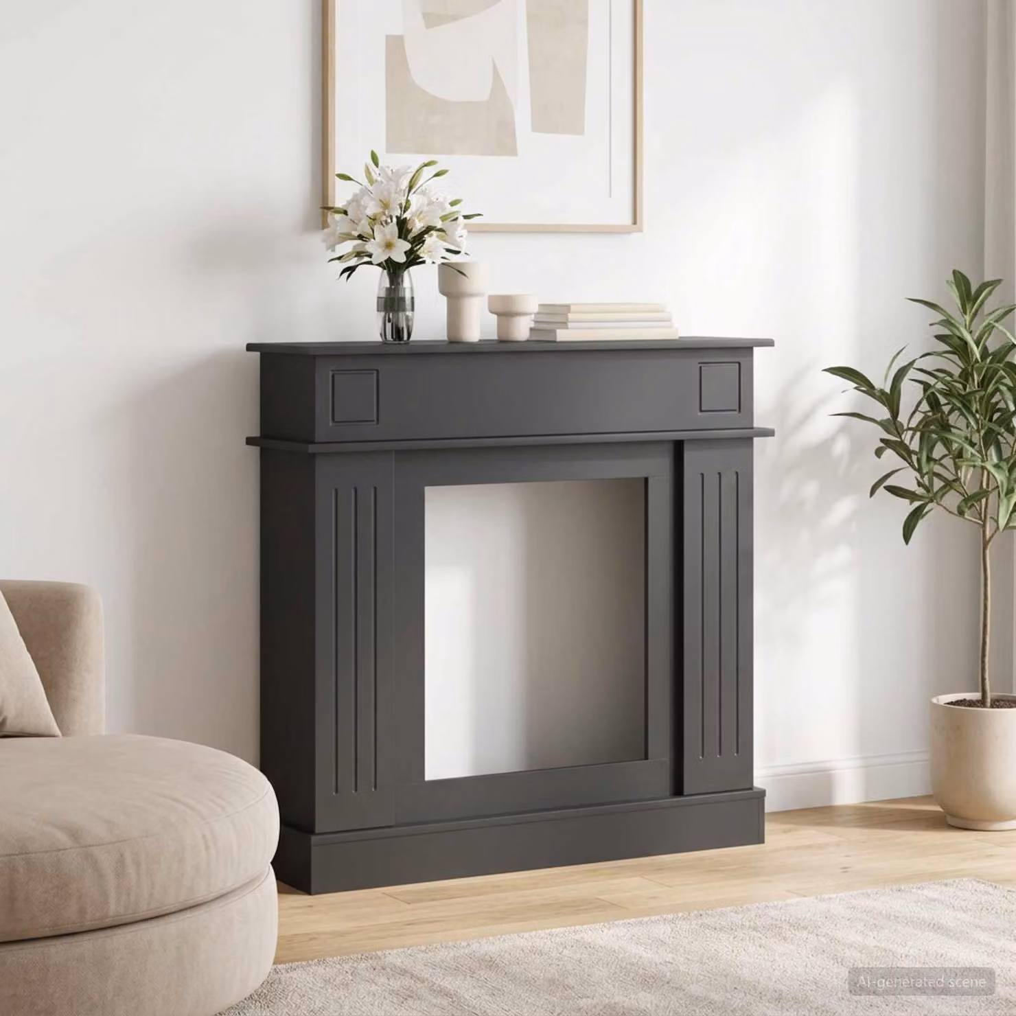 Cornice per camino moderna vidaXL in legno ingegnerizzato, colore nero, L 102 cm x P 26 cm x H 100 cm