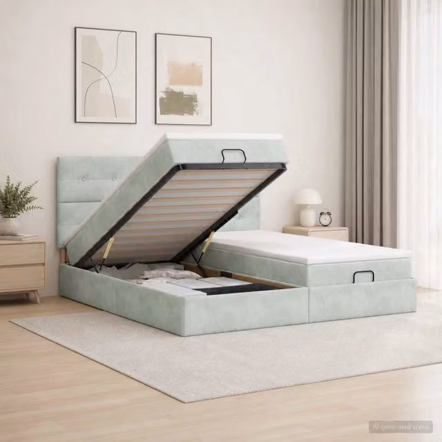 Letto Ottomano con Materasso Ibrido e Illuminazione LED vidaXL, Grigio e Bianco, L/P/H: 180 x 200 x 88 cm
