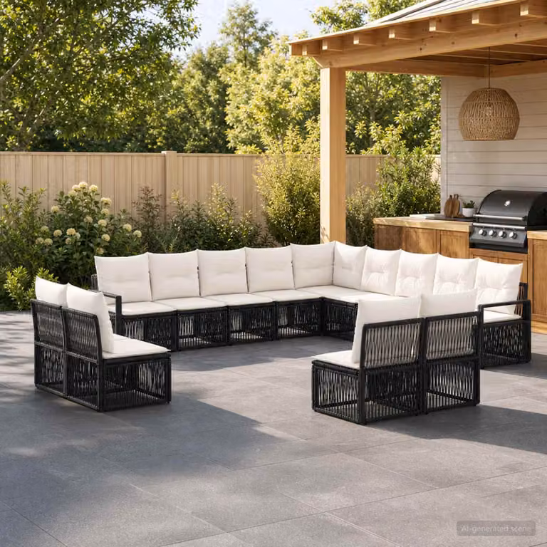 Set Divano da Giardino vidaXL 13 pz Nero in Polyrattan con Cuscini e Struttura in Acciaio