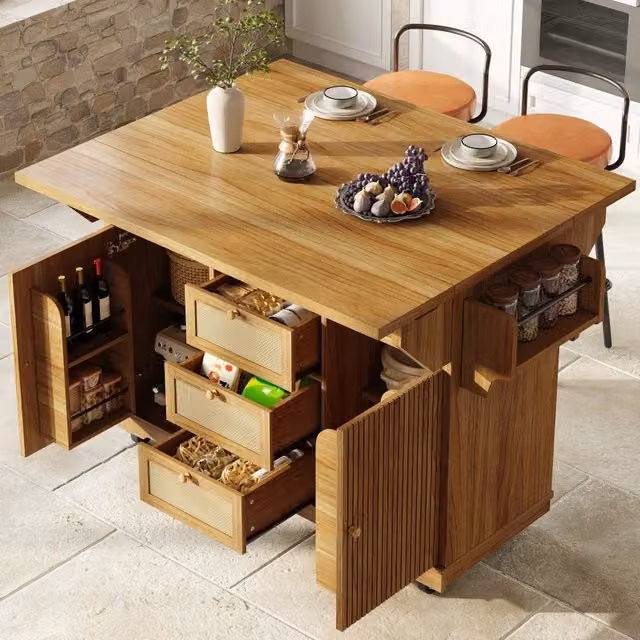 Carrello cucina pieghevole 142;5x80x95 cm in MDF e metallo; marrone scuro