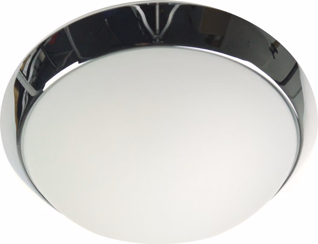 Plafoniera rotonda, vetro opalino opaco, anello decorativo cromato, Ø 25 cm Lampada da ufficio