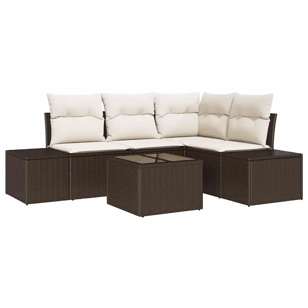 Set Divano da Giardino vidaXL a Forma a L con Tavolino, Marrone e Beige, in Polyrattan con Cuscini e Struttura in Acciaio Verniciato a Polvere – 2