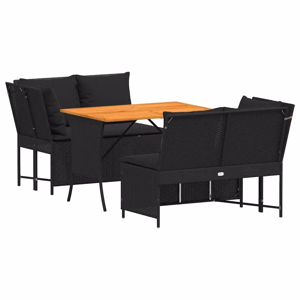 Set Divani da Giardino L-Shape vidaXL con Tavolino e Cuscini Neri in Polyrattan e Acciaio – 2