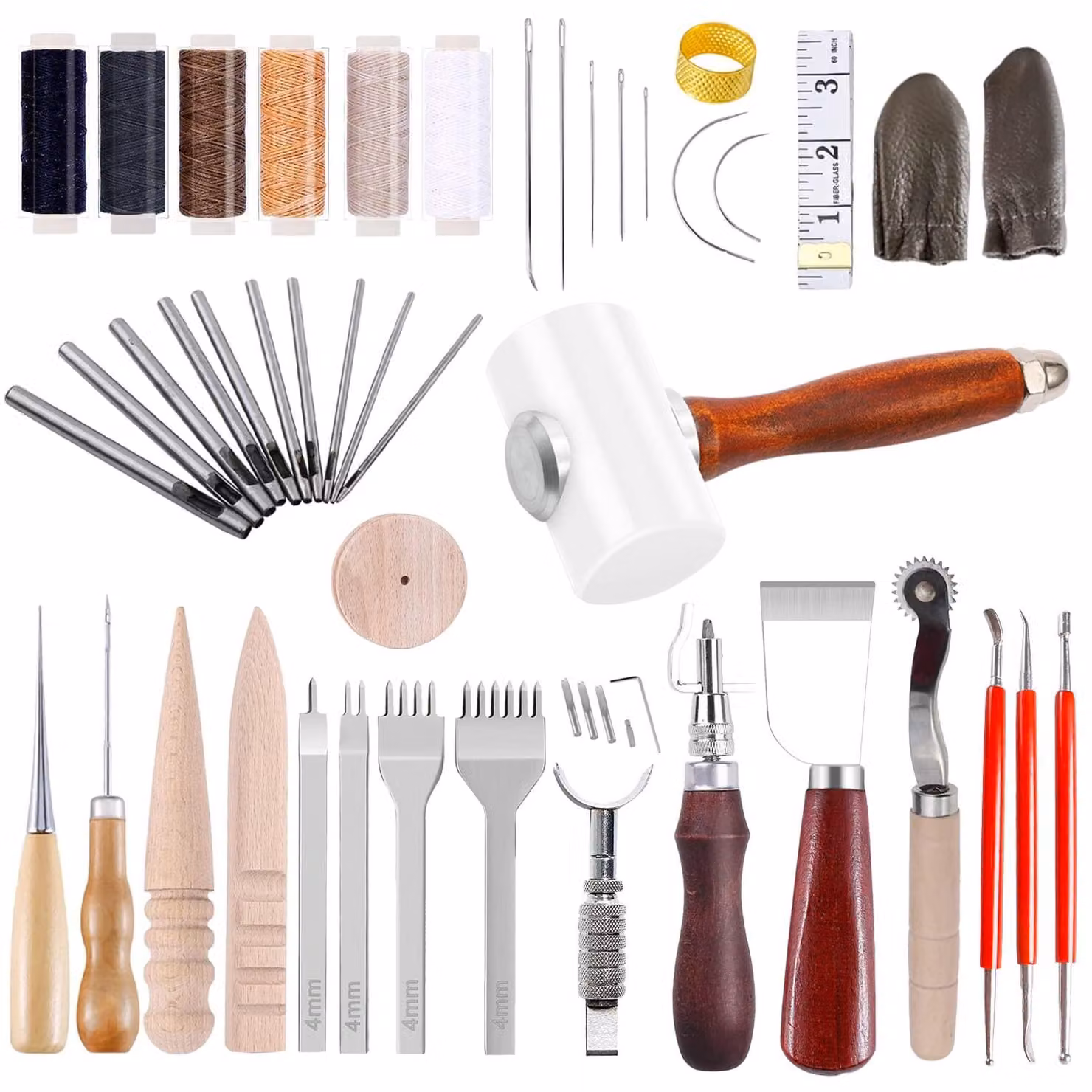 Omgoods - Set di strumenti per la lavorazione della pelle - Utensili manuali per progetti fai-da-te in pelle