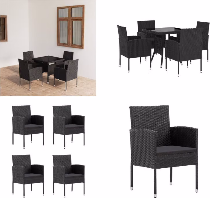 vidaXL Set da pranzo da giardino 5 pezzi in rattan nero - Set di mobili da giardino - Set di mobili da giardino - Tavolo e sedie da giardino - Tavoli e sedie da giardino