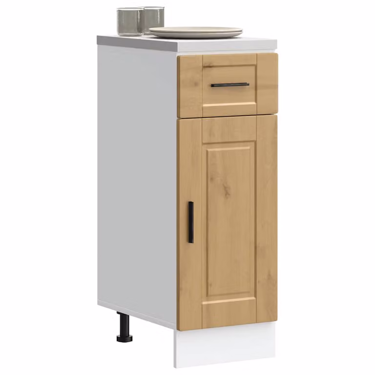 Base da cucina moderna vidaXL in legno e MDF con ante a battente, Bianco e Marrone, L: 46,0 cm, P: 30,0 cm, H: 81,5 cm