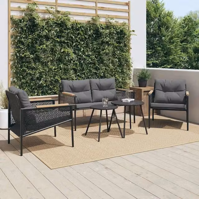 Set Mobili da Balcone 5 pz con Cuscini Nero in Acciaio 3283636