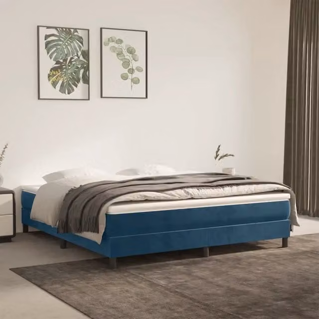 Letto Ibrido con Giroletto a Molle e Materasso vidaXL in Velluto Blu e Bianco L/P: 180 x 200 cm
