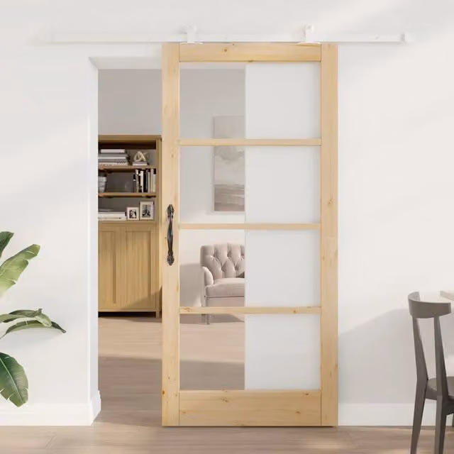 Porta scorrevole vidaXL ORKDAL in legno e vetro, colore marrone e beige, L: 93 cm, H: 202 cm