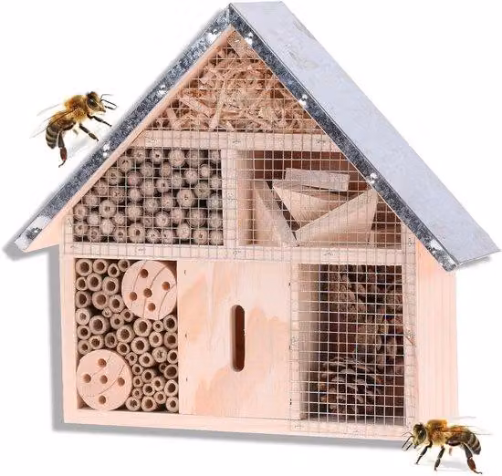 Robusto hotel per api in legno con tetto in metallo - 295 x 88 x 28 cm (l x l x h) per giardino e cortile