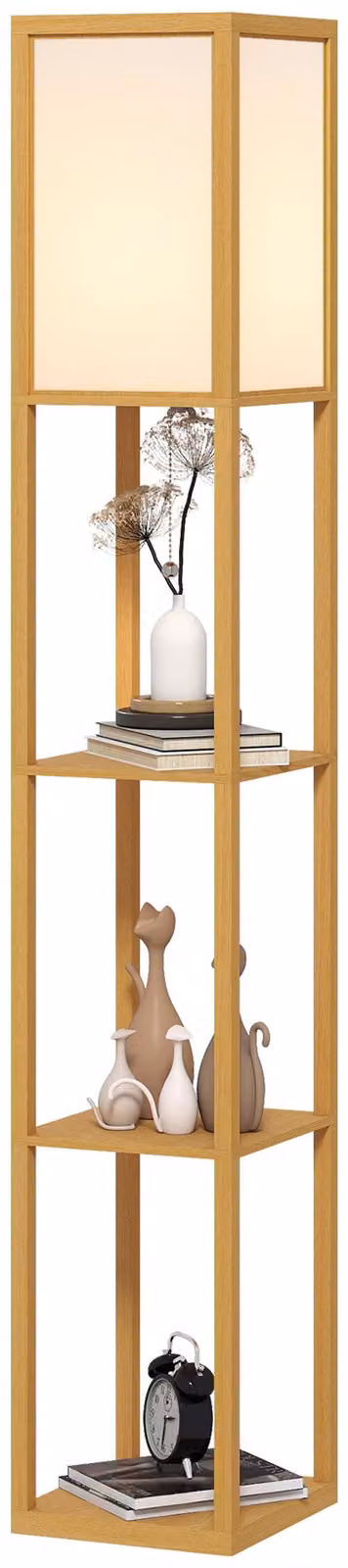Lampada da terra HOMCOM con 3 ripiani, attacco E27 fino a 40 W, rovere + bianco