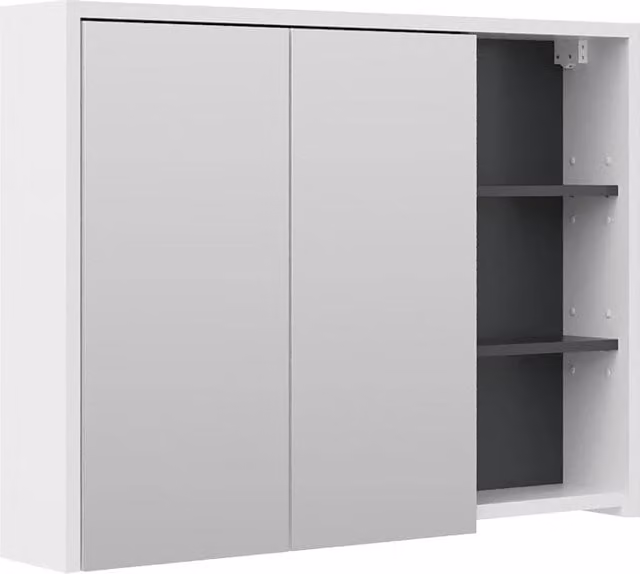 Specchio contenitore da bagno Vicco moderno con ante a specchio e ripiani interni Bianco/Antracite L: 100 cm, H: 75 cm, P: 18 cm
