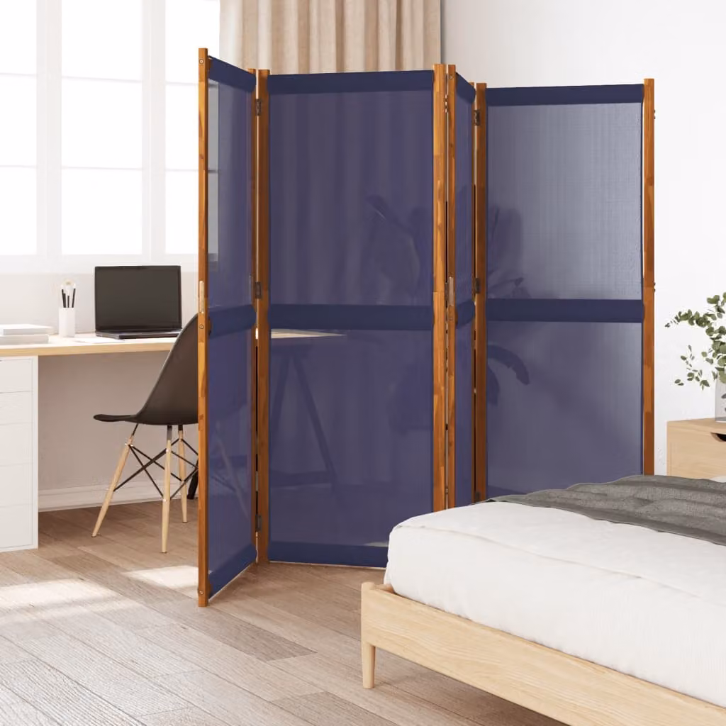 Divisorio a 4 Pannelli vidaXL in Legno di Acacia Oliato Blu L: 280 cm, H: 180 cm