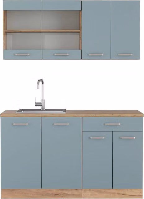 Cucina monoblocco R-Line Grigio-blu/Rovere dorato 140 cm, PL Rovere Vicco