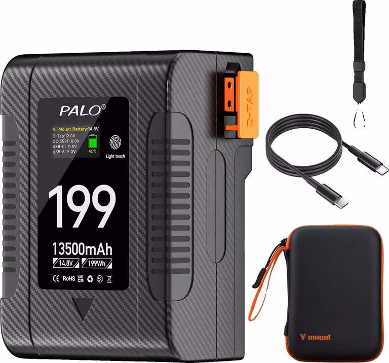 Batterie V-Mount, capacità 13500mAh, con funzionalità di ricarica rapida, modello BP-199W-C