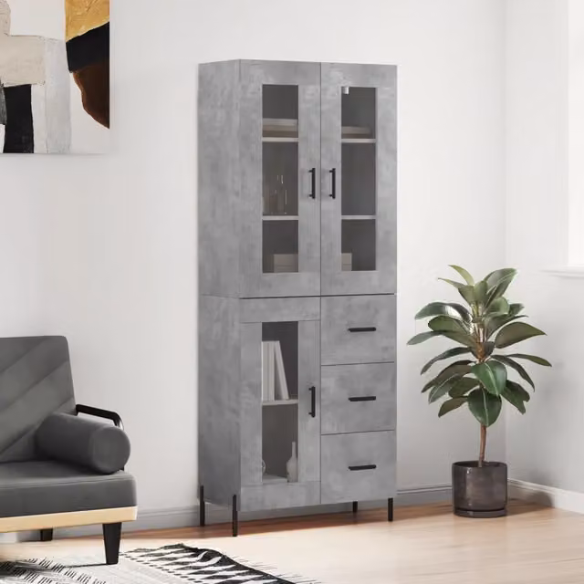 Credenza moderna vidaXL in legno e metallo, colore grigio, L: 69,5 cm, P: 34 cm, H: 180 cm