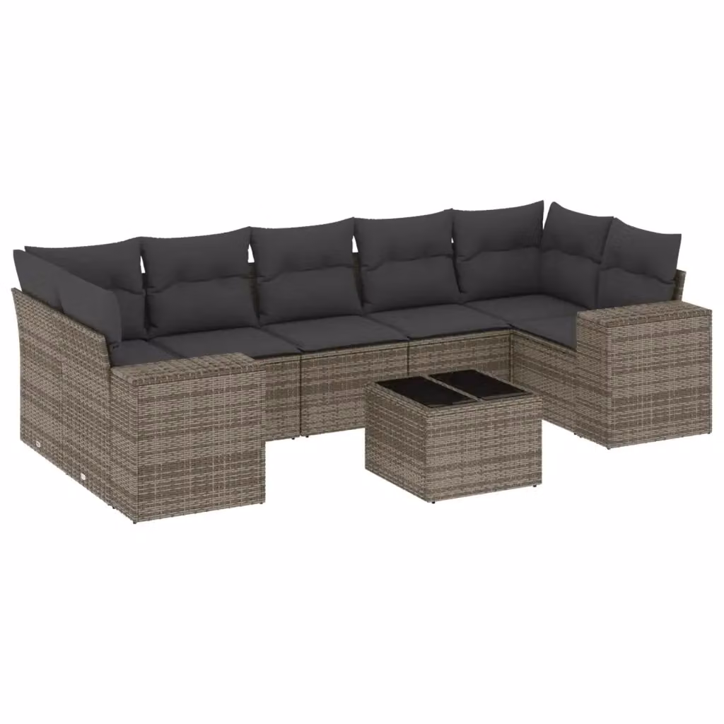 vidaXL Set Divano da Giardino 8 pz a Forma a L in Polyrattan Grigio con Cuscini e Tavolino da Caffè – 2