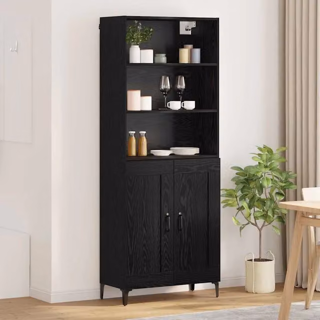 Credenza 2 pz-Set di 2 Buffet-Armadio da cucina Rovere nero Legno multistrato 411019
