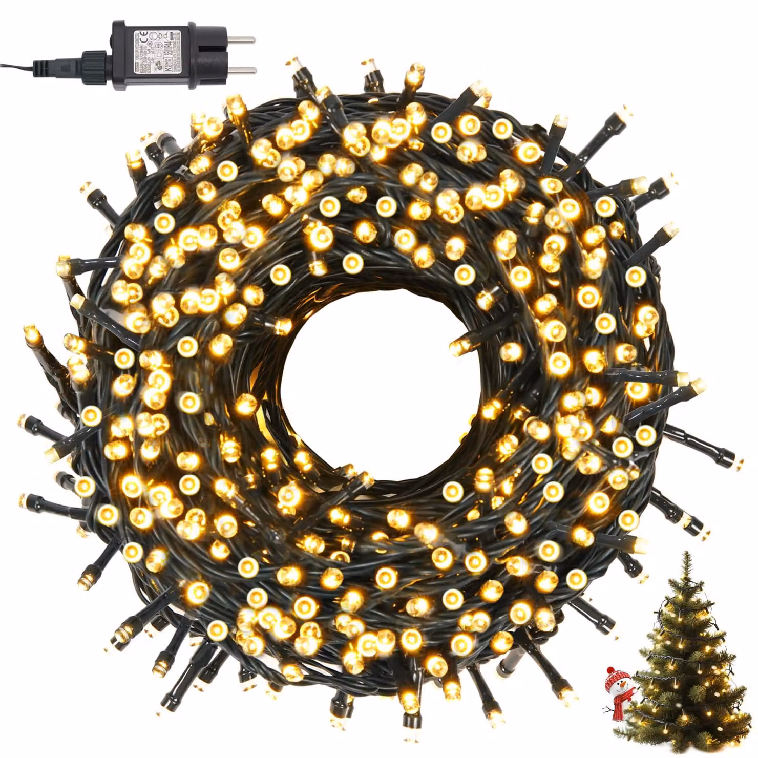 Catena luminosa a LED, 30 metri, 300 LED bianco caldo, 8 modalità, impermeabile