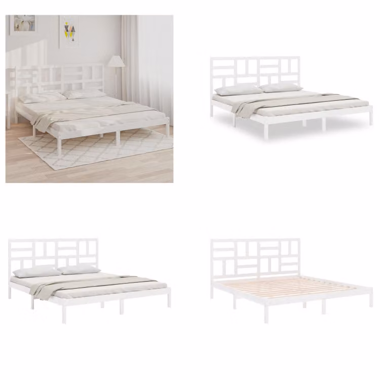 vidaXL Letto in legno massiccio bianco 180x200 cm - Struttura letto - Letto - Struttura letto in legno