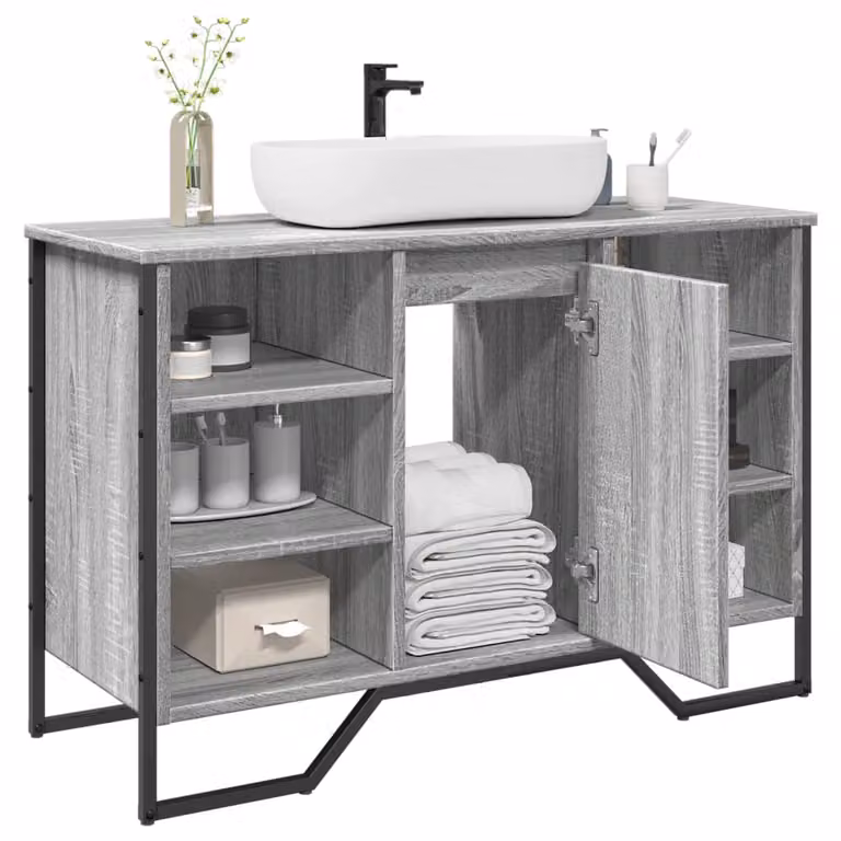 Lavabo da bagno moderno vidaXL Grigio con ante a cerniera e ripiani interni L: 91 cm, P: 35 cm, H: 60 cm