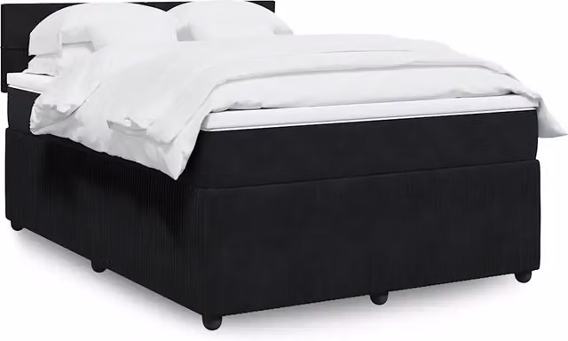 Letto con Giroletto a Molle e Materasso Ibrido vidaXL in Velluto Nero e Bianco L/P: 160 x 200 cm