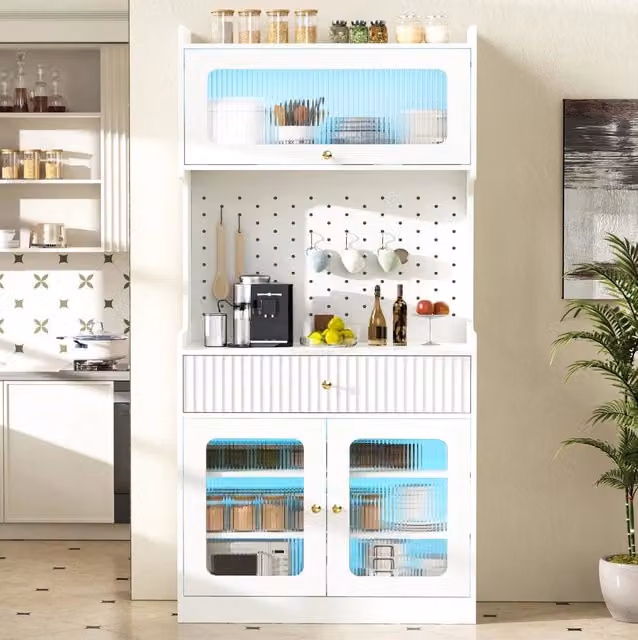 Credenza alta 80x40x180 cm bianca in MDF, ripiani regolabili