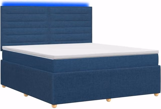 Letto Box Spring vidaXL con Materasso Ibrido e Illuminazione LED Sotto il Letto, Blu e Bianco, L/P: 160 x 200 cm – 1