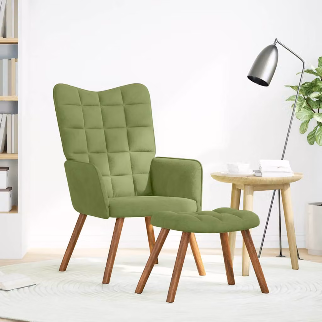 vidaXL Poltrona Relax con Poggiapiedi Verde Chiaro in Velluto