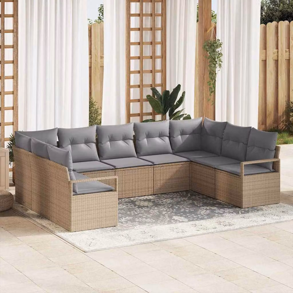 Maison Exclusive - Set di divani da salotto, 9 pezzi, color beige [Materiale sintetico]: rattan sintetico