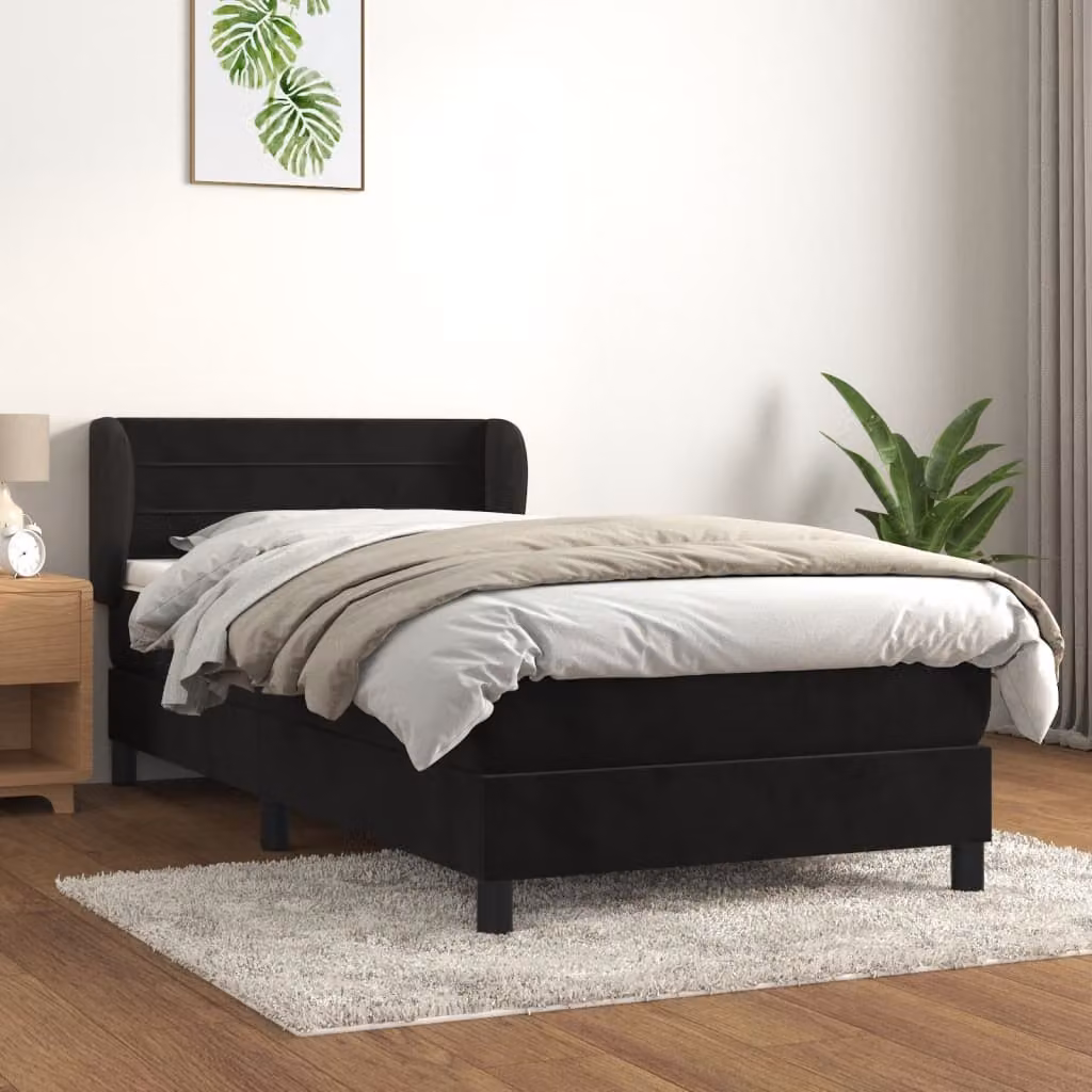 The Living Store Letto a molle con materasso nero 100x200 cm in velluto