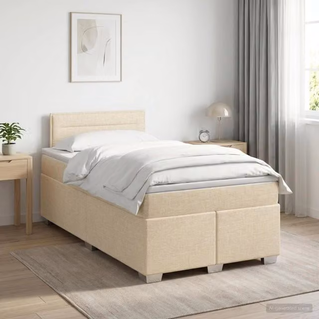 Letto box spring con materasso Crema 120 x 190 cm Tessuto 3450430