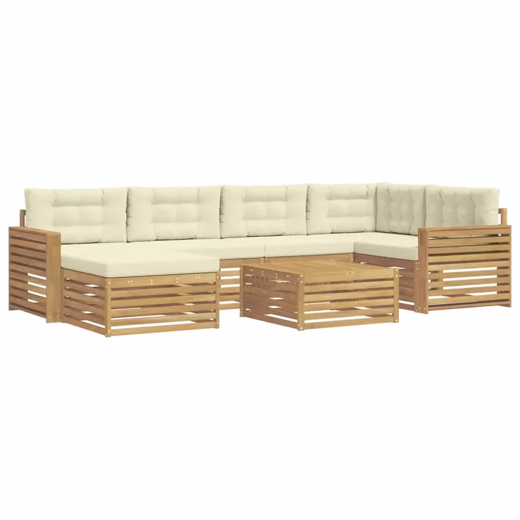 Set di divani da esterno moderno vidaXL in legno di acacia con cuscini bianchi e beige, 7 pezzi – 2