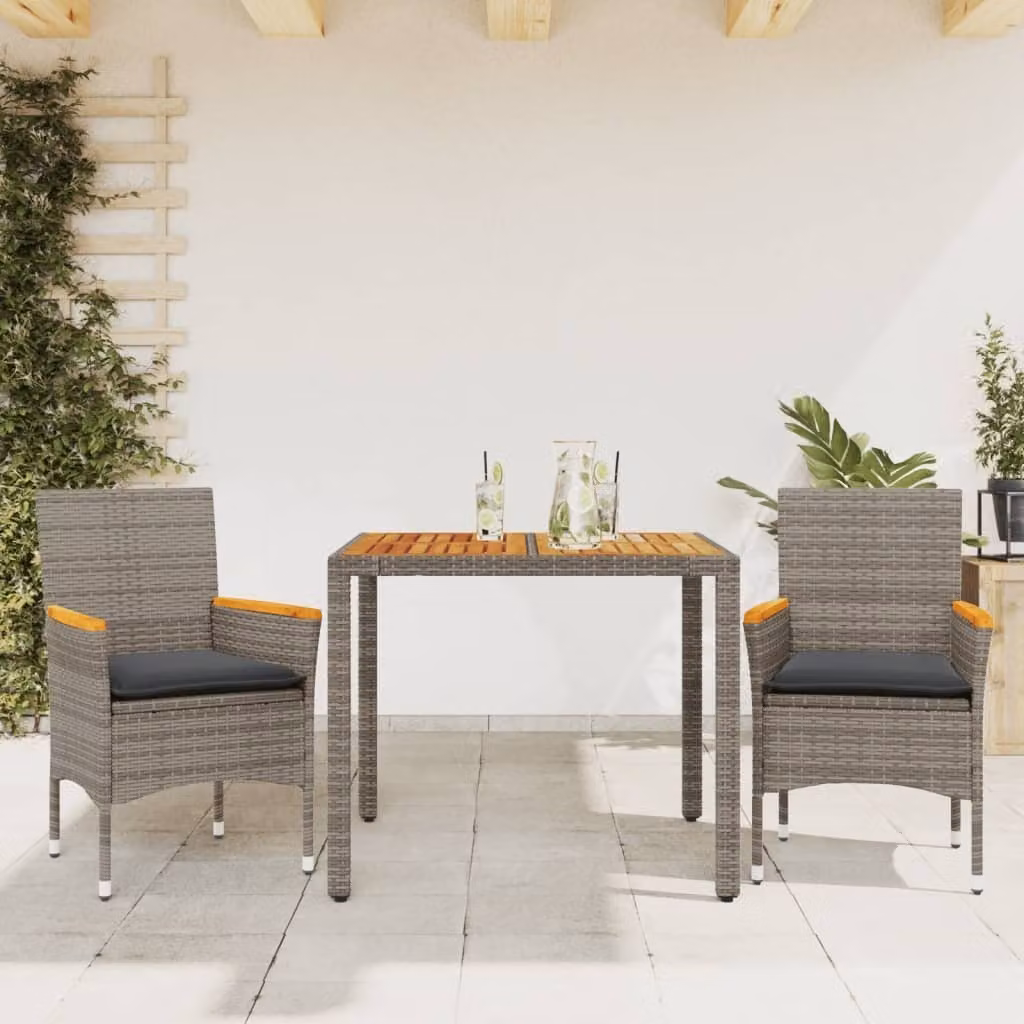 Maison Exclusive - Set Pranzo da Giardino 3pz con Cuscini Polyrattan Acacia Grigio
