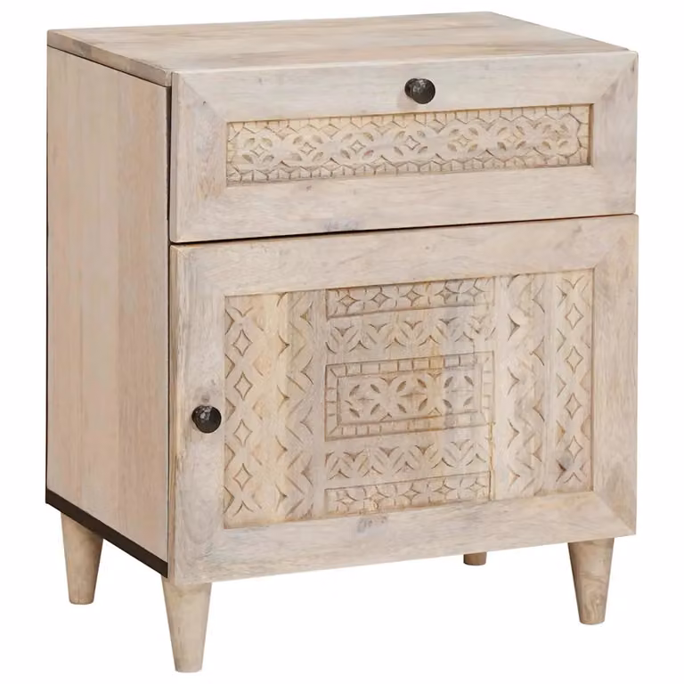 vidaXL Armadio da Notte Bianco in Legno di Acacia e Mango L/P/H: 50 x 33 x 60 cm