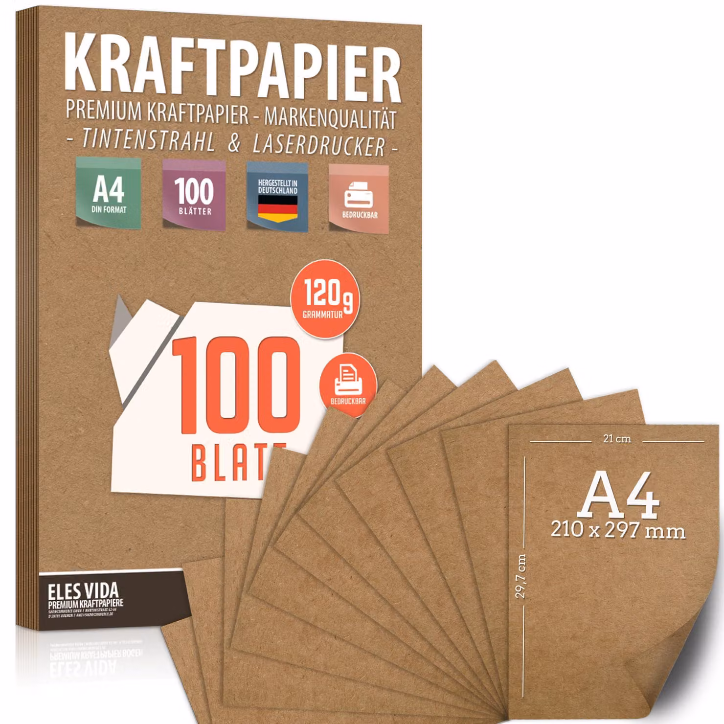 Carta kraft A4, 100 fogli, 120 g/m², 21x29,7 cm, carta per lavori creativi