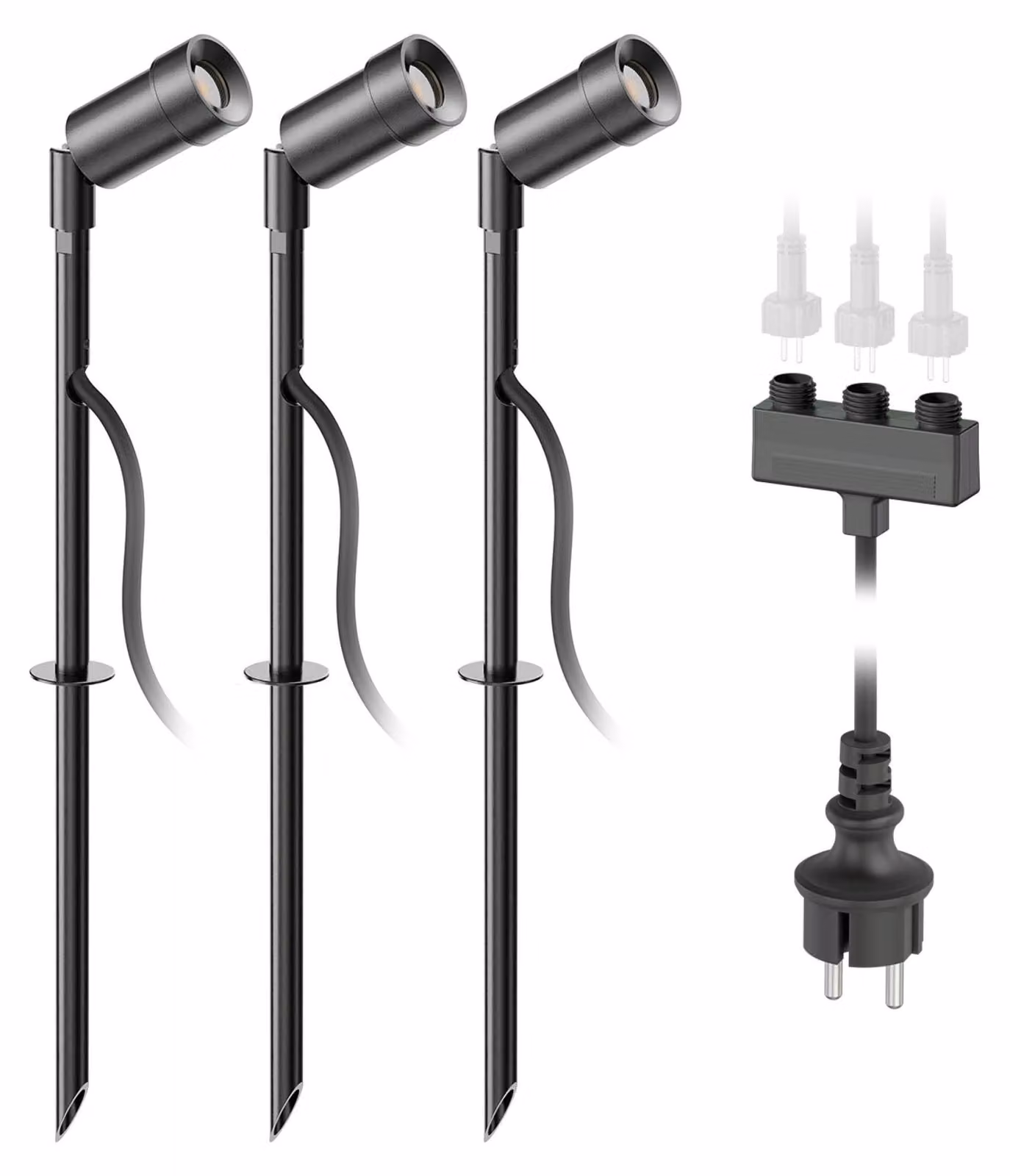 ledscom.de: Faretto da giardino a LED Spico, nero, con picchetto da terra per uso esterno, grado di protezione IP44, 105 lm, luce bianco caldo, set da 3 pezzi – Modello: Spico / Colore: Nero / Temperatura di colore: Bianco caldo