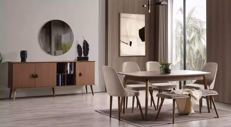 Sala da pranzo in legno set tavolo da pranzo credenza specchio 4x sedie set 8 pezzi.