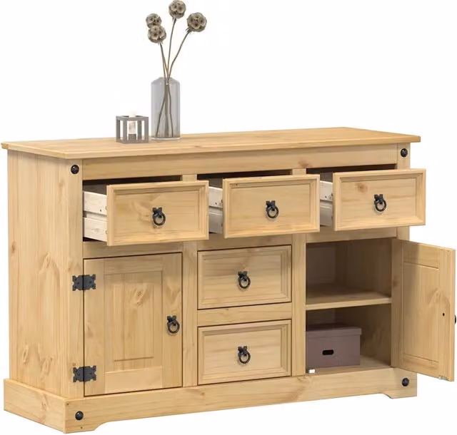 Credenza-Buffet-Armadio da cucina Corona 112x40x75 cm in Legno Massello di Pino