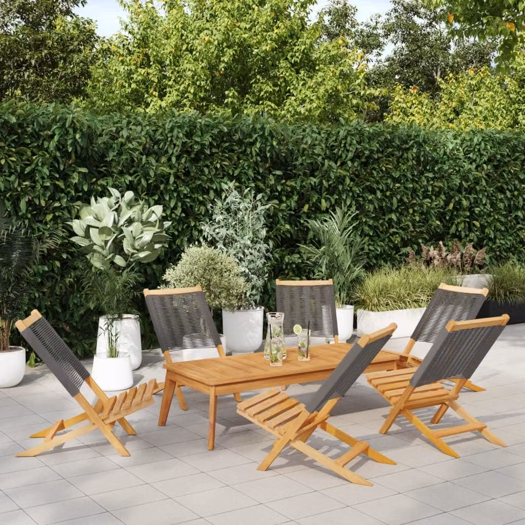Set di 6 sedie pieghevoli vidaXL in legno di acacia oliato e textilene, colore grigio, impilabili con braccioli