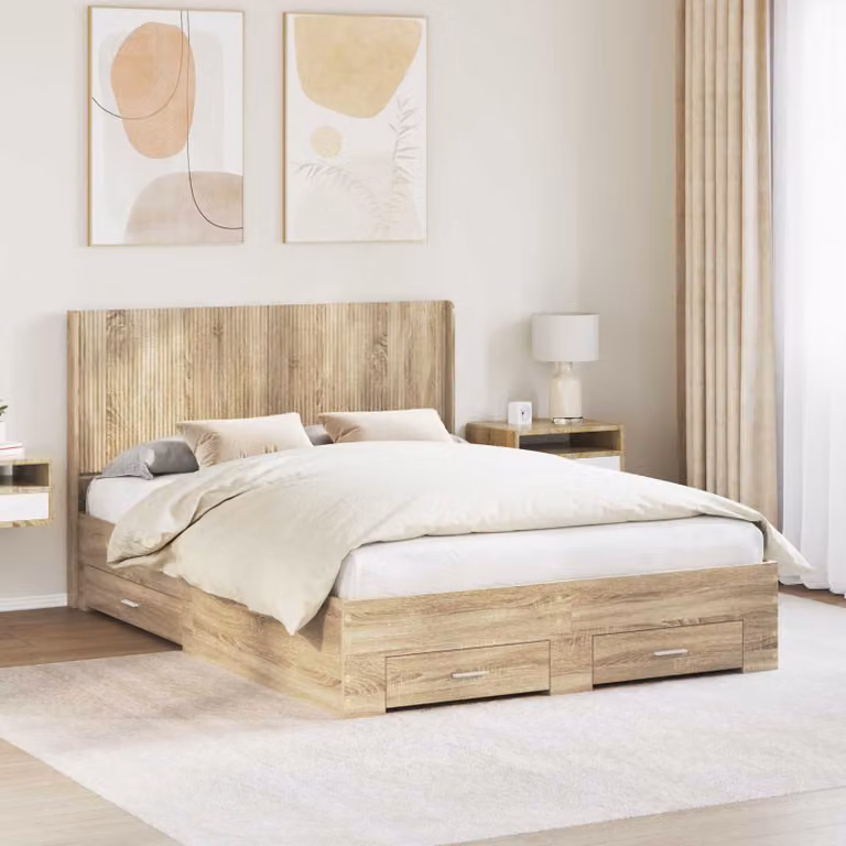 Letto con contenitore e testata vidaXL in legno Rovere Sonoma marrone L: 150 cm, P: 200 cm, H: 156,5 cm