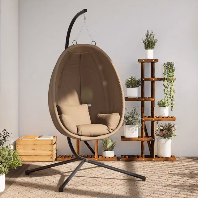 Sedia a Uovo Sospesa con Supporto Tortora Polyrattan e Acciaio 4007410