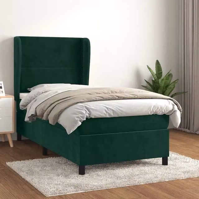 Letto Ibrido vidaXL con Giroletto a Molle e Materasso in Velluto Verde Scuro e Bianco L/P/H: 100 x 200 x 40 cm – 1