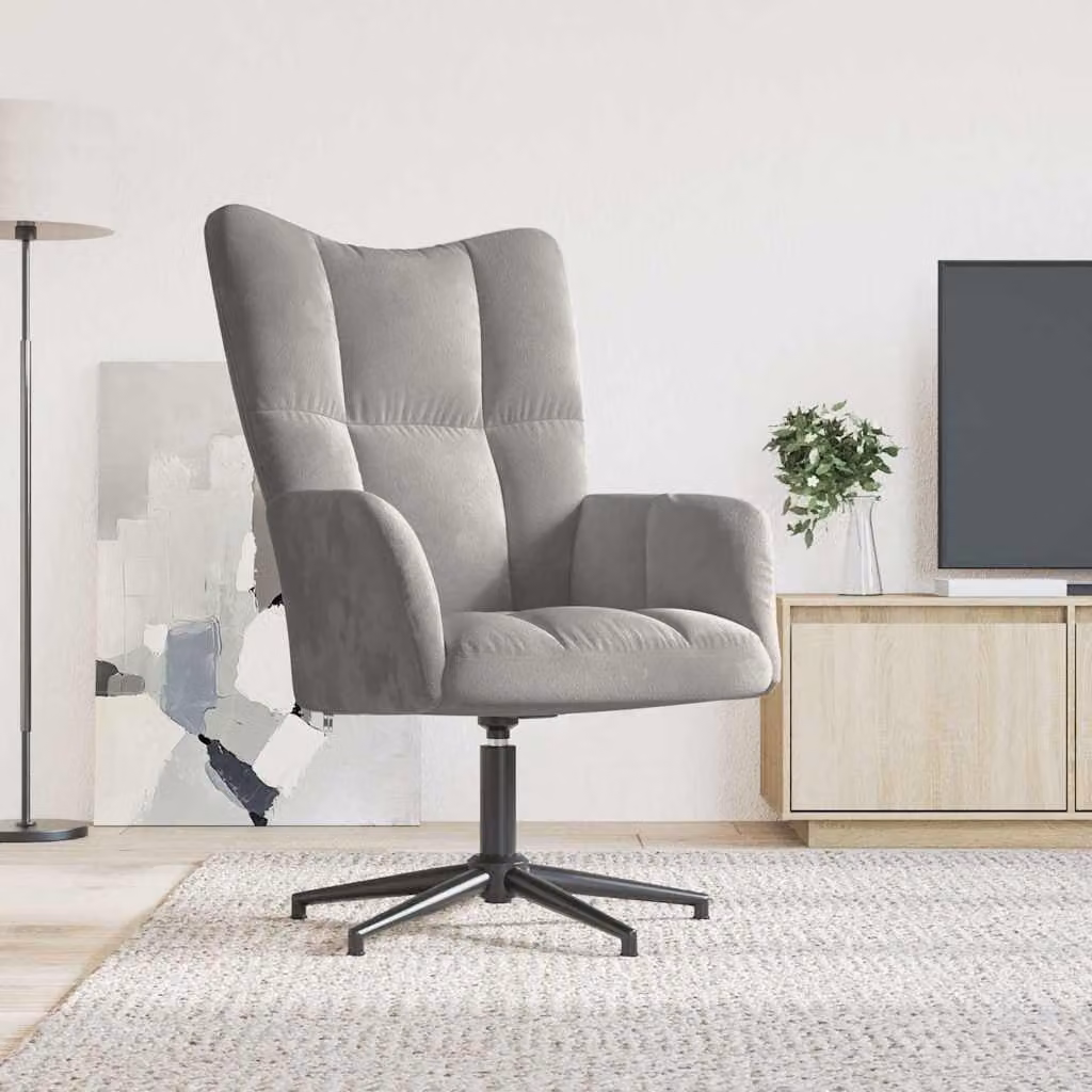 Sedia Relax vidaXL in Velluto Grigio con Braccioli e Base Girevole 360°
